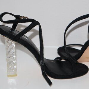 Fashion Nova Black Statement Heels with Clear Sculpted Heel US 10